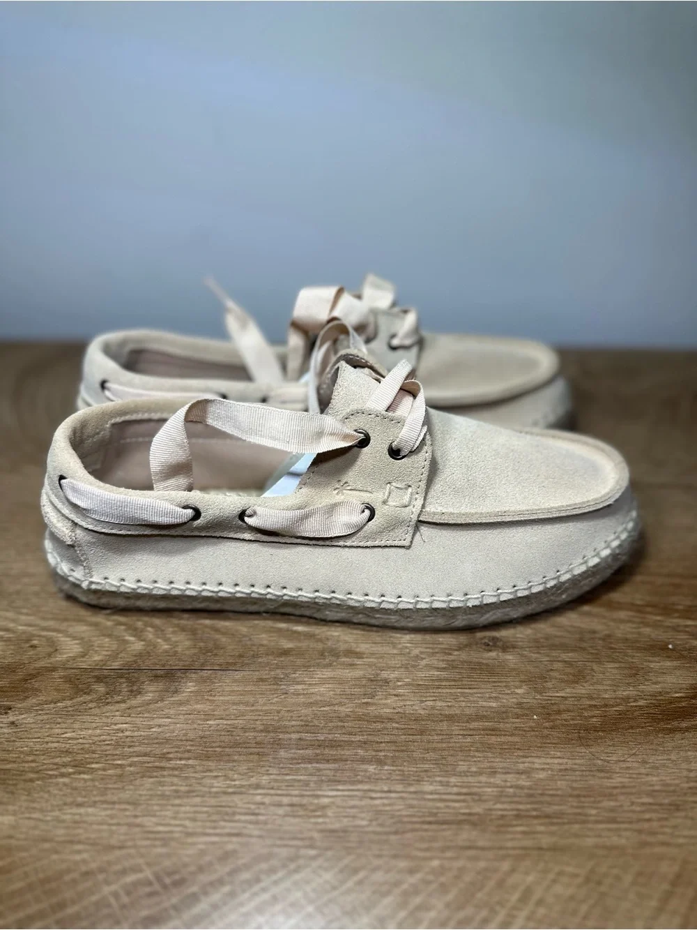Manebi Women’s Suede Espadrille Boat Shoes in Beige NWT and box women’s size 38